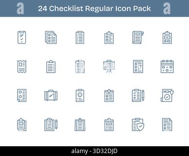 Scaricate 24 icone di contorno regolari scalabili progettate per Checklist, adatte per progetti professionali e creativi. Illustrazione Vettoriale