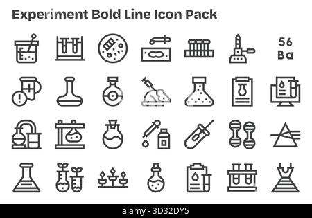 Un set versatile di 28 icone vettoriali Extra Bold Line focalizzate sull'esperimento, ideale per applicazioni mobili e Web. Illustrazione Vettoriale