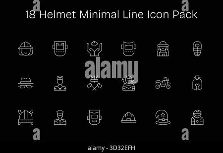 Questa collezione presenta 18 icone minimali in stile Line pensate per il tema casco, perfette per il design digitale. Illustrazione Vettoriale