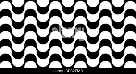 Motivo vettoriale ondulato bianco e nero con linee curve ripetute. Classico design Copacabana marciapiede, texture portoghese stile pavement di Rio de Illustrazione Vettoriale
