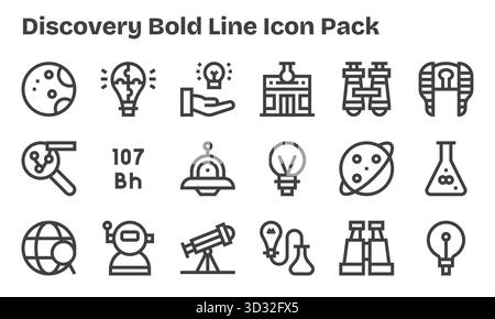 18 icone progettate in modo professionale in stile Bold Line, che catturano l'essenza di Discovery per il design dell'interfaccia utente. Illustrazione Vettoriale