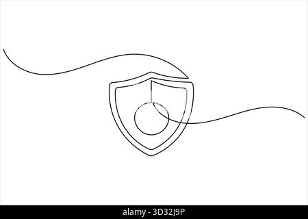 Disegno su una riga del simbolo dello scudo che rappresenta la protezione della privacy e della cybersicurezza Illustrazione Vettoriale