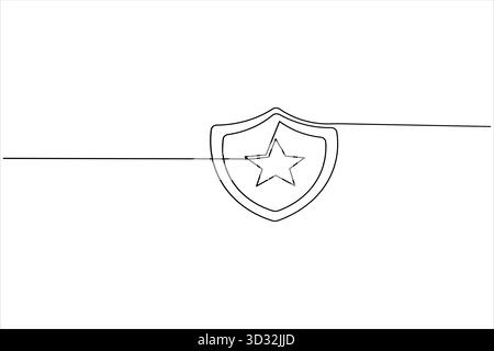 Disegno su una riga del simbolo dello scudo che rappresenta la protezione della privacy e della cybersicurezza Illustrazione Vettoriale