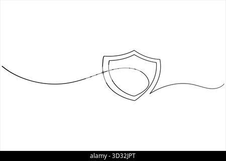 Disegno su una riga del simbolo dello scudo che rappresenta la protezione della privacy e della cybersicurezza Illustrazione Vettoriale