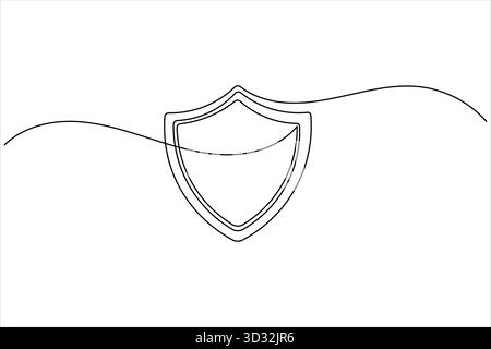 Disegno su una riga del simbolo dello scudo che rappresenta la protezione della privacy e della cybersicurezza Illustrazione Vettoriale