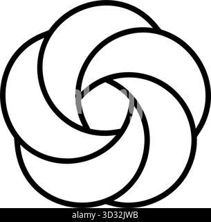 Diagramma Venn circolare con cinque parti. Cerchi intersecanti. Icona della linea del grafico infografico. 5 diagramma degli elementi di bilanciamento della sovrapposizione. Grafico dei processi aziendali Illustrazione Vettoriale