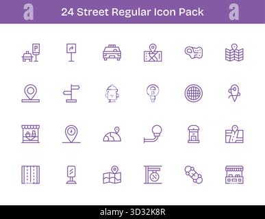 Scarica 24 icone di contorno regolari scalabili progettate per la strada, adatte per progetti professionali e creativi. Illustrazione Vettoriale