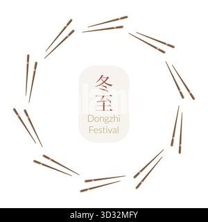 Composizione rotonda per le vacanze asiatiche con bacchette. Telaio vettoriale Dongzhi per schede, social media e banner Illustrazione Vettoriale