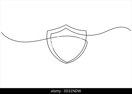 Disegno su una riga del simbolo dello scudo che rappresenta la protezione della privacy e della cybersicurezza Illustrazione Vettoriale
