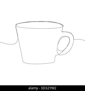 Art. A riga singola. Illustrazione della tazza di caffè. Simbolo della cucina minimalista. Disegno vettoriale della coppa. Illustrazione Vettoriale