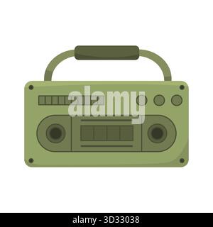 Stereo portatile vecchio stile. Vettore radio portatile. Lettore audio vintage. Apparecchiature musicali retrò. Illustrazione Vettoriale