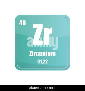 Piastrella con elemento chimico allo zirconio. Numero atomico quaranta. Simbolo ZR icona vettore. Forma quadrata blu acqua. Illustrazione Vettoriale
