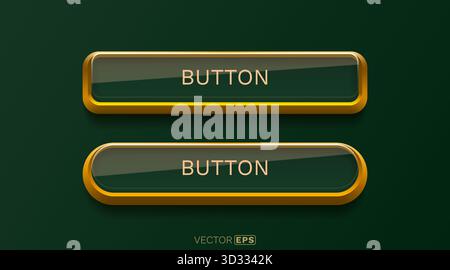 Eleganti pulsanti verdi e dorati dell'interfaccia utente. Moderno design vettoriale per interfacce Web e app. Illustrazione vettoriale. Illustrazione Vettoriale