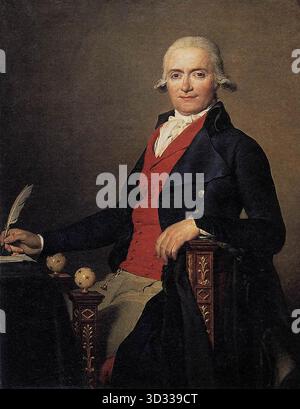 DAVID, Jacques-Louis (B. 1748, Parigi, d. 1825, Bruxelles) Ritratto di Gaspar Mayer 1795 olio su tela, 116 x 90 cm Mus?e du Louvre, Parigi nell'autunno del 1795 David dipinse due ritratti importanti, quelli di Jacobus Blauw e Caspar Mayer. Entrambi gli uomini erano a Parigi come rappresentanti del nuovo governo rivoluzionario dei Paesi Bassi, ora rinominato Repubblica Batava. L'immagine di Caspar Mayer è formale e distante. Era un diplomatico astuto e circospetto e David lo pose in una posa consapevole. Per motivi politici, Mayer non ha mai raccolto il dipinto dallo studio di David, dove Foto Stock