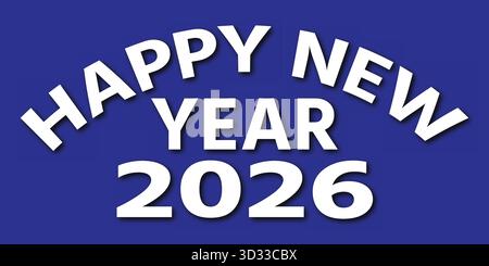 Felice anno nuovo 2026, sfondo blu, testo bianco grassetto, vettore celebrazione Illustrazione Vettoriale