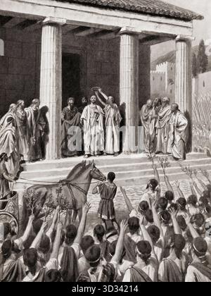 Dopo la vittoria greca sui Persiani nello stretto di Salamina, Temistocle è onorato a Sparta, 480 a.C.. Temistocle, c. 524–459 a.C. Politico e generale ateniese. Foto Stock