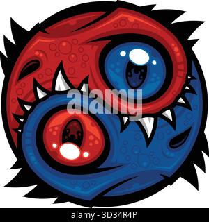 Draghi Yin Yang rosso e blu Illustrazione Vettoriale