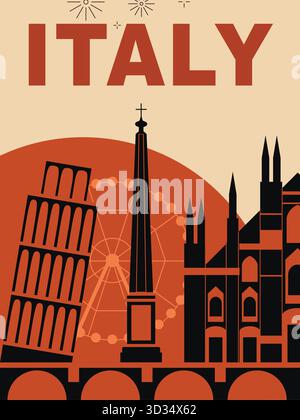 Poster o stampa da viaggio in stile vintage per l'Italia Illustrazione Vettoriale