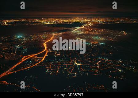 Vista aerea delle luci della città, Mosca Foto Stock
