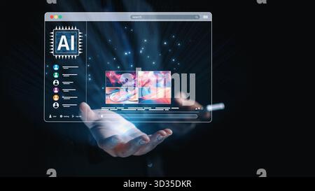 Piattaforma DI INTELLIGENZA ARTIFICIALE che genera immagini artistiche con interfaccia dinamica. I contenuti generati DALL'INTELLIGENZA artificiale vengono visualizzati nella galleria di immagini vista intelligenza artificiale. Intelligenza artificiale genrativa Foto Stock