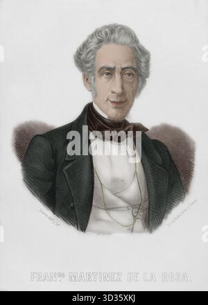 Francisco Martinez de la Rosa (1787-1862). Statista e drammaturgo spagnolo. È stato il primo presidente del Consiglio dei ministri spagnolo. Verticale. Disegno di Llanta. Litografia. Colorazione successiva. "Cronica General de Espana, Historia Ilustrada y Descriptiva de sus Provincias. Andalucia', 1869. Foto Stock