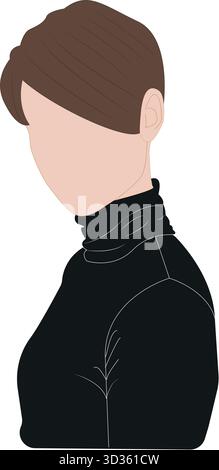 Profilo femminile minimalista in dolcevita nero. Illustrazione Vettoriale