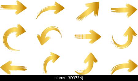 Raccolta vettoriale frecce pennellate dorate isolate su sfondo bianco Illustrazione Vettoriale