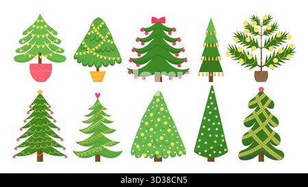 Set decorato con alberi di Natale Illustrazione Vettoriale