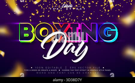 Il giorno di Santo Stefano Editable Text Effect Design Vector Natale Natale vendita giorno di shopping stile grafico con confetti cadenti su sfondo viola. Inverno Illustrazione Vettoriale