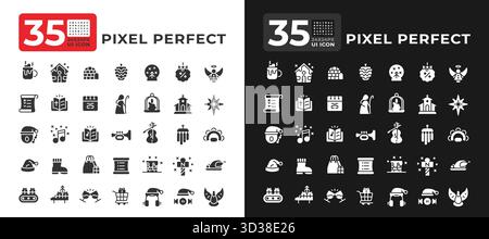Icone dell'interfaccia utente dei simboli natalizi impostate per la modalità chiaro e scuro Illustrazione Vettoriale