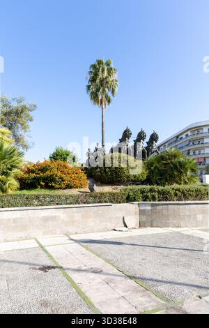 Plaza del Arenal, monumento a enganches y jinetes, Jerez de la Frontera, provincia di Cadice, Andalusia, Spagna. Foto Stock
