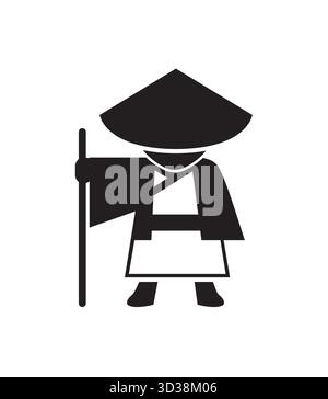 Illustrazione del simbolo vettoriale con logo della silhouette del guerriero samurai Illustrazione Vettoriale