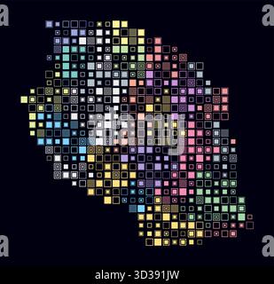 Tanzania, la forma del paese costruito di celle colorate. Mappa digitale della Tanzania su sfondo scuro, composta da grandi blocchi quadrati. Illustrazione Vettoriale