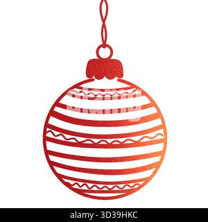 illustrazione: linea pallina di natale glitter rossa art. decorazione o ornamento natalizio in stile adesivo rosso lucido isolato su bianco Foto Stock