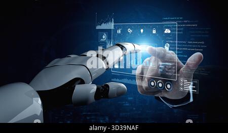 L'INTELLIGENZA ARTIFICIALE migliora il dashboard dei dati e il sistema di analisi ottimizzando i dati, l'analisi e la business intelligence per ottenere informazioni accurate sulle prestazioni in tempo reale Foto Stock