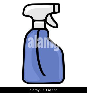 Una semplice illustrazione vettoriale stilizzata di una bottiglia spray blu con grilletto bianco e beccuccio, perfetta per la pulizia o per la casa. Illustrazione Vettoriale