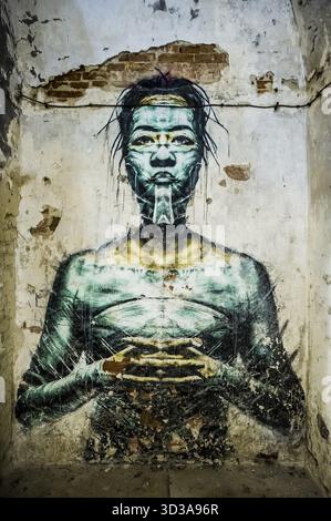 Street art, graffiti, MAUSA VAUBAN, Museo di Arte Urbana e Arte di strada, Fortezza Vauban Neuf-Brisach, sito Patrimonio dell'Umanità dell'UNESCO, Dipartimento Haut-Rhin Foto Stock