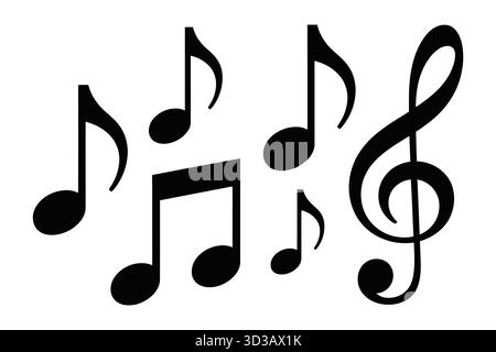 Note musicali nere e acuti su sfondo bianco Illustrazione Vettoriale