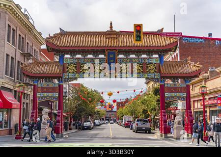 Porta di interesse armonioso a Chinatown, Victoria, Canada Foto Stock