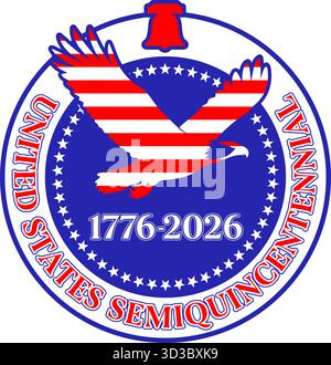 Badge fantasy STATUNITENSE per il 250° anniversario della storia degli Stati Uniti d'America, illustrazione vettoriale Illustrazione Vettoriale