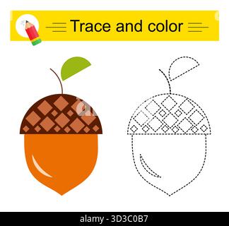 Giochi educativi per bambini. Traccia e colore. Illustrazione Vettoriale