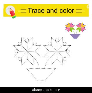 Giochi educativi per bambini. Traccia e colore. Illustrazione Vettoriale