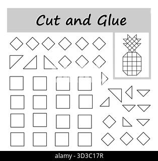 Giochi educativi per bambini. Tagliare, incollare e colorare. Illustrazione Vettoriale