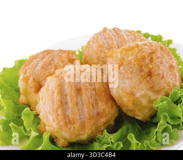 Cibo, cotolette fatte in casa appena sfornate sul piatto Foto Stock