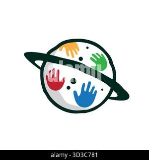 Logo Creative Planet Kids Palm, design colorato di simboli Art Vector per bambini Illustrazione Vettoriale