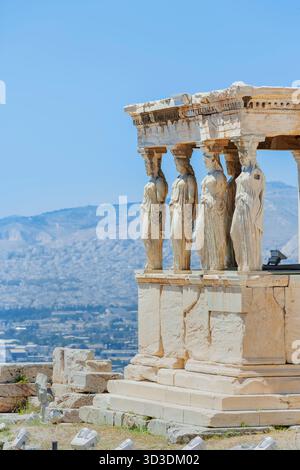 Portico delle cariatidi, Eretteo Tempio Acropoli di Atene, Grecia, Europa Foto Stock