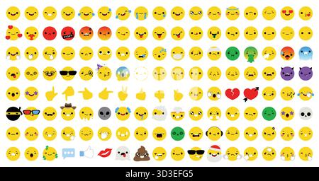 Set clipart icona emoji. Clip art emoticon personaggio emoji con felice, ridere, piangere, innamorata, arrabbiata, giocoso, divertente, triste, sciocco e gesto della mano piatto Illustrazione Vettoriale