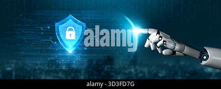 Un assistente intelligente ai funge da scudo di sicurezza digitale, offrendo una protezione attiva della rete. Questo sistema automatizzato si difende dalle minacce informatiche Foto Stock