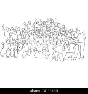 gruppo di persone che celebrano un evento insieme vettore illustrativo disegnato a mano con linee nere Illustrazione Vettoriale
