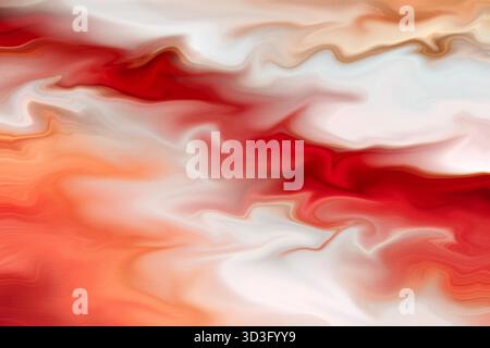 Un'immagine astratta dinamica che mostra onde vorticose di rosso, beige e bianco. Il disegno fluido crea un ipnotico senso di movimento e profondità, ad Foto Stock